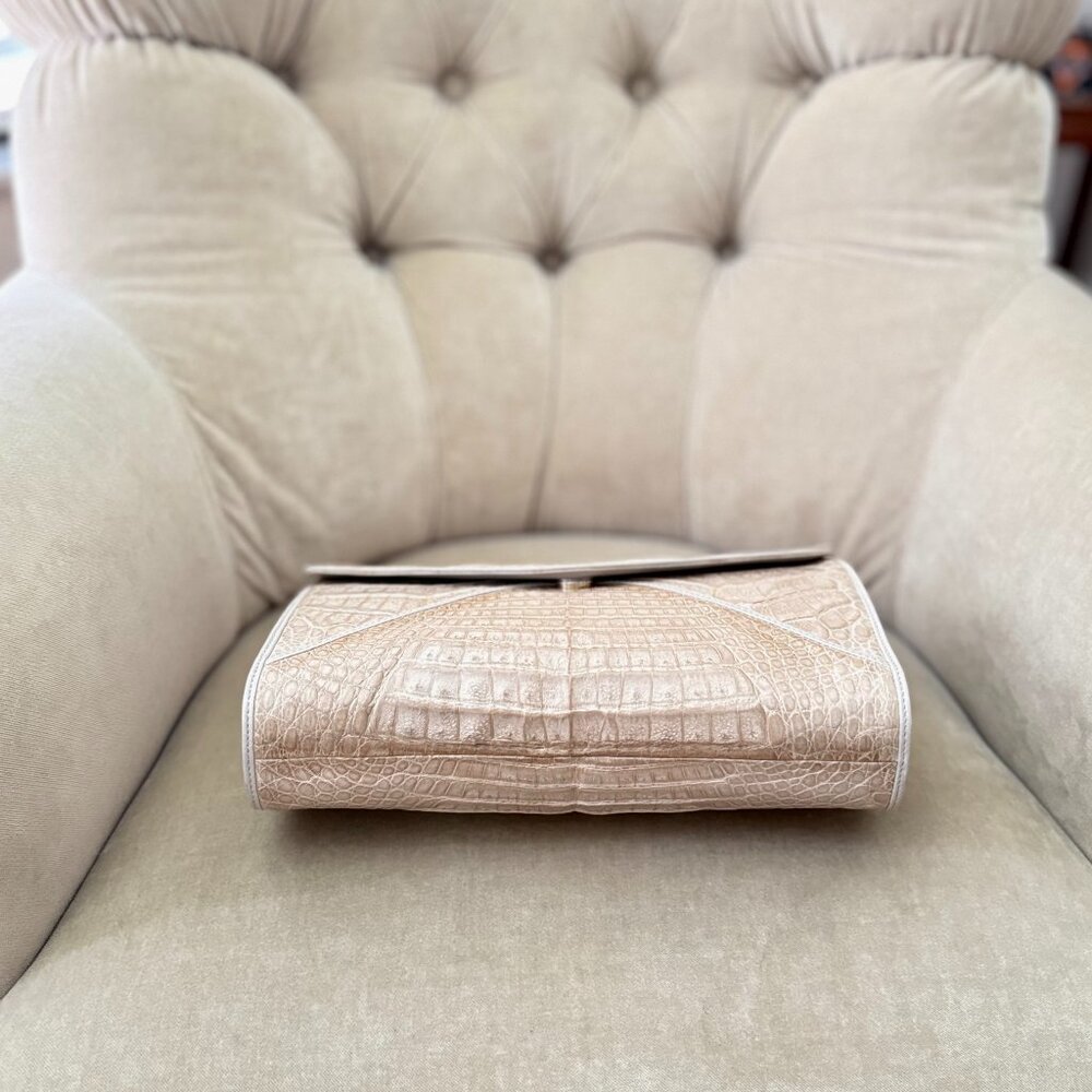 VTG Auth DONNA ELISSA Genuine Crocodile Nude Convertible Clutch Shoulder Bag - Picture 6 of 8